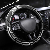 New Zealand Taiaha Maori Steering Wheel Cover Kiwikiwi Minimalist Silver Fern Tukutuku Motif LT9 Universal Fit White - Polynesian Pride