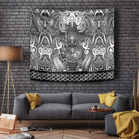 New Zealand Taiaha Maori Tapestry Kiwikiwi Minimalist Silver Fern Tukutuku Motif LT9 White - Polynesian Pride