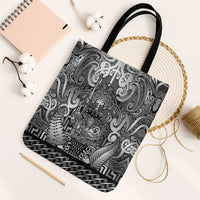New Zealand Taiaha Maori Tote Bag Kiwikiwi Minimalist Silver Fern Tukutuku Motif LT9 Black Strap One Size White - Polynesian Pride