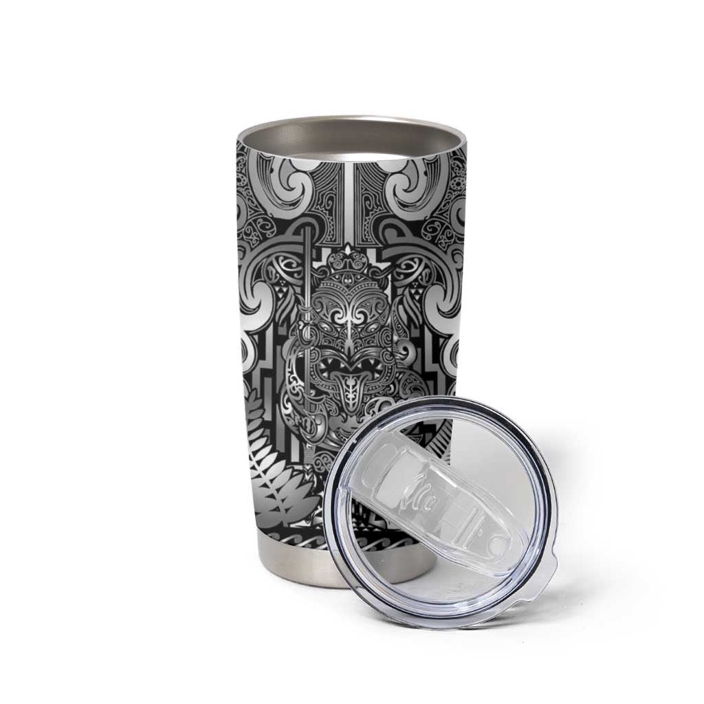 Custom New Zealand Taiaha Maori Tumbler Cup Kiwikiwi Minimalist Silver Fern Tukutuku Motif LT9 - Polynesian Pride