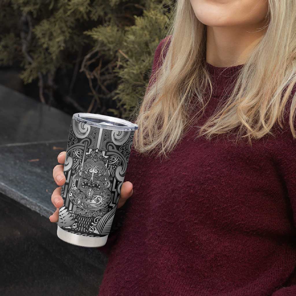 Custom New Zealand Taiaha Maori Tumbler Cup Kiwikiwi Minimalist Silver Fern Tukutuku Motif LT9 - Polynesian Pride