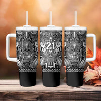 Custom New Zealand Taiaha Maori Tumbler With Handle Kiwikiwi Minimalist Silver Fern Tukutuku Motif LT9 - Polynesian Pride