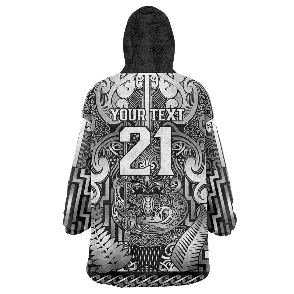Custom New Zealand Taiaha Maori Wearable Blanket Hoodie Kiwikiwi Minimalist Silver Fern Tukutuku Motif LT9 - Polynesian Pride