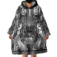 Custom New Zealand Taiaha Maori Wearable Blanket Hoodie Kiwikiwi Minimalist Silver Fern Tukutuku Motif LT9 - Polynesian Pride