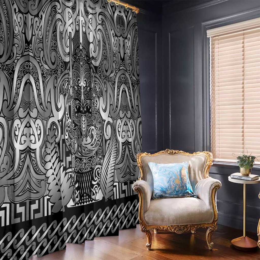 New Zealand Taiaha Maori Window Curtain Kiwikiwi Minimalist Silver Fern Tukutuku Motif LT9 - Polynesian Pride