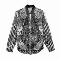 Custom New Zealand Taiaha Maori Women Casual Shirt Kiwikiwi Minimalist Silver Fern Tukutuku Motif LT9 - Polynesian Pride