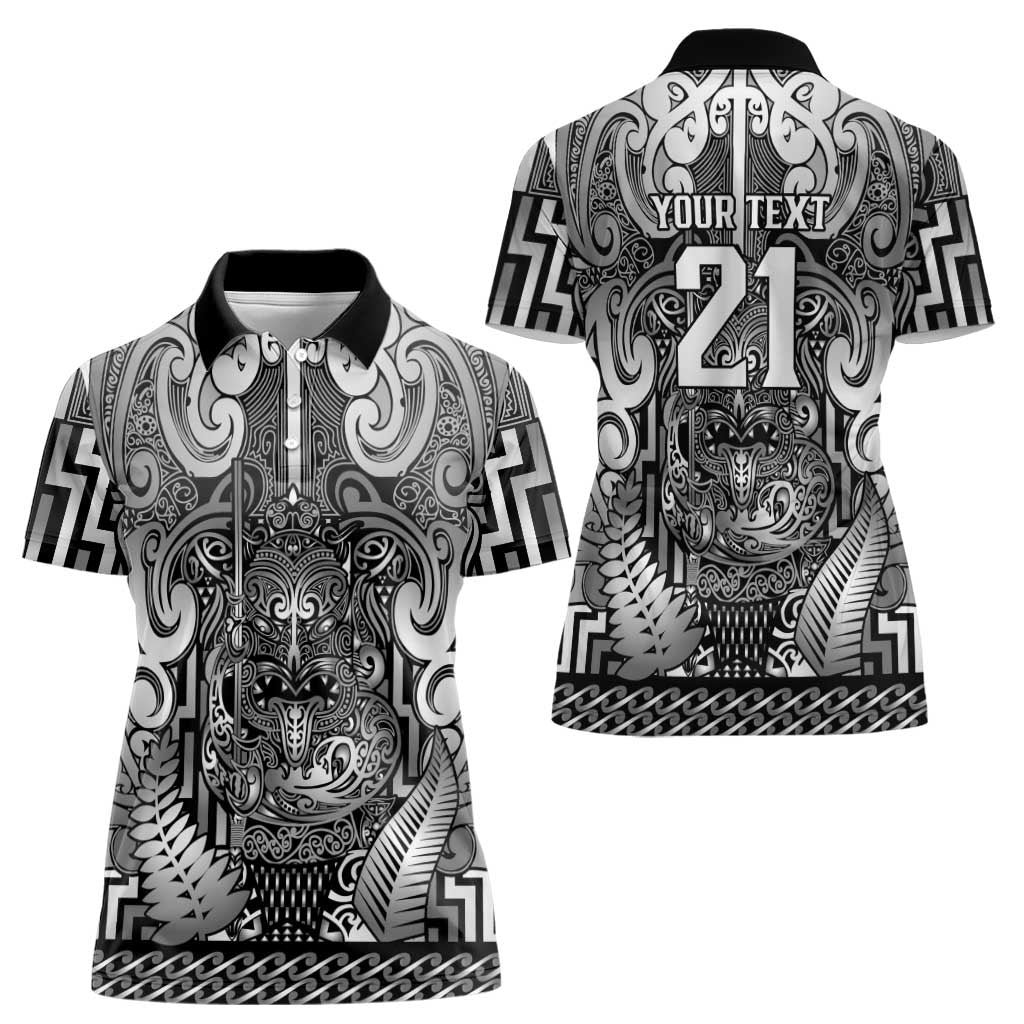 Custom New Zealand Taiaha Maori Women Polo Shirt Kiwikiwi Minimalist Silver Fern Tukutuku Motif LT9 - Polynesian Pride
