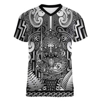 Custom New Zealand Taiaha Maori Women V-Neck T-Shirt Kiwikiwi Minimalist Silver Fern Tukutuku Motif LT9 Female White - Polynesian Pride