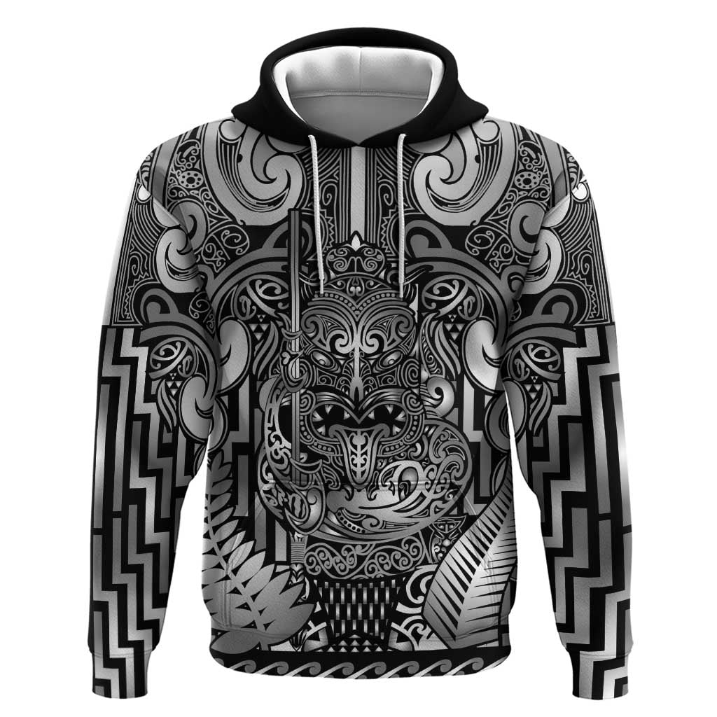 Custom New Zealand Taiaha Maori Zip Hoodie Kiwikiwi Minimalist Silver Fern Tukutuku Motif LT9 Pullover Hoodie White - Polynesian Pride