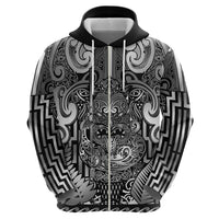 Custom New Zealand Taiaha Maori Zip Hoodie Kiwikiwi Minimalist Silver Fern Tukutuku Motif LT9 - Polynesian Pride