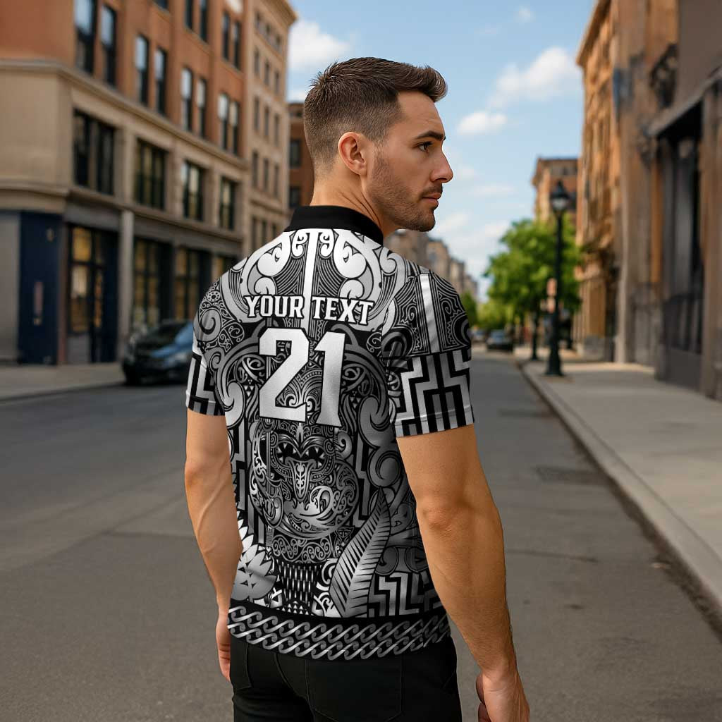 Custom New Zealand Taiaha Maori Zipper Polo Shirt Kiwikiwi Minimalist Silver Fern Tukutuku Motif LT9 - Polynesian Pride