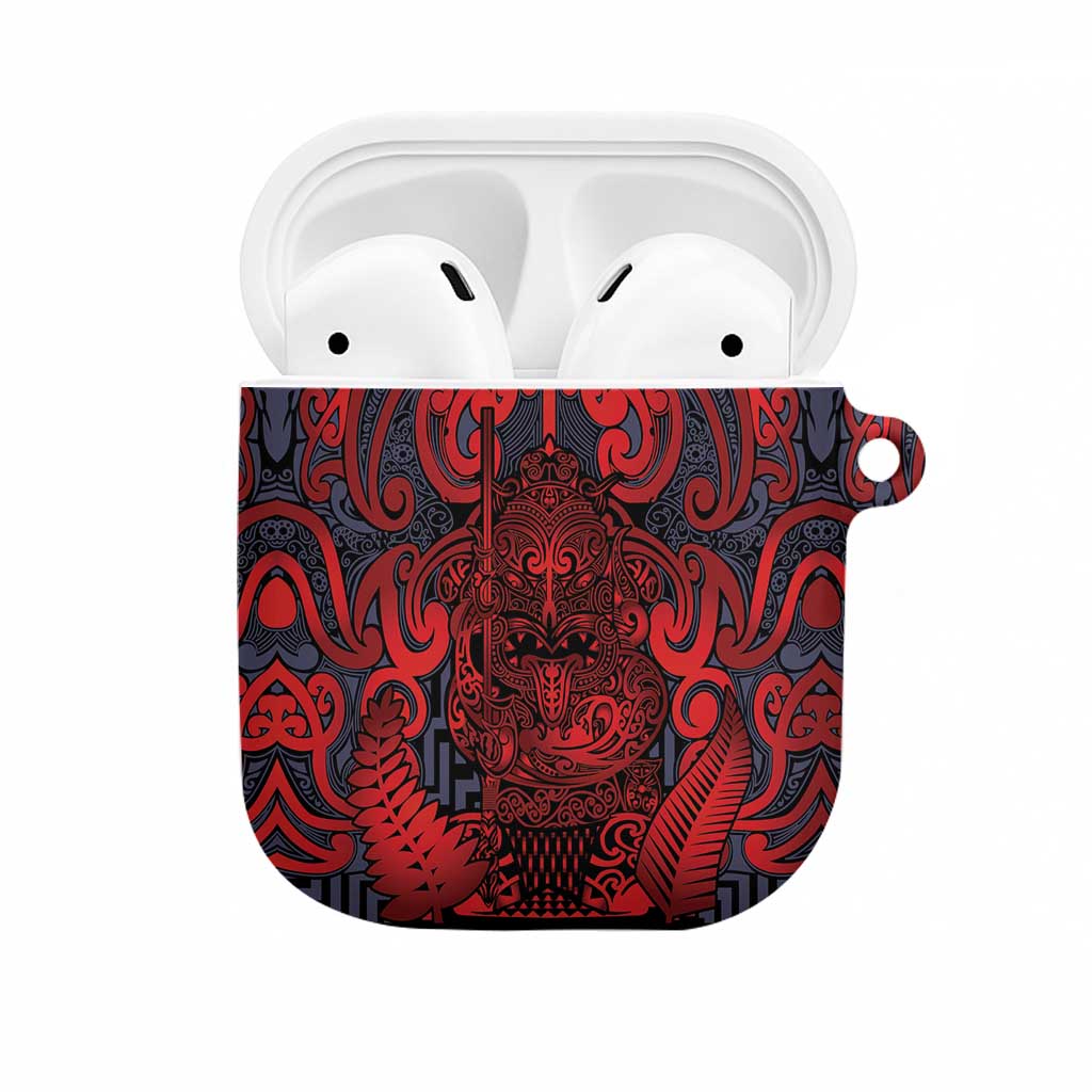 New Zealand Taiaha Maori AirPods Case Whero Minimalist Silver Fern Tukutuku Motif LT9 Red - Polynesian Pride