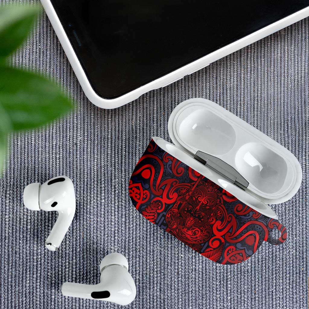 New Zealand Taiaha Maori AirPods Case Whero Minimalist Silver Fern Tukutuku Motif LT9 - Polynesian Pride