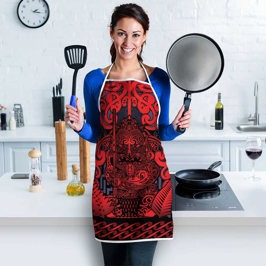 New Zealand Taiaha Maori Apron Whero Minimalist Silver Fern Tukutuku Motif