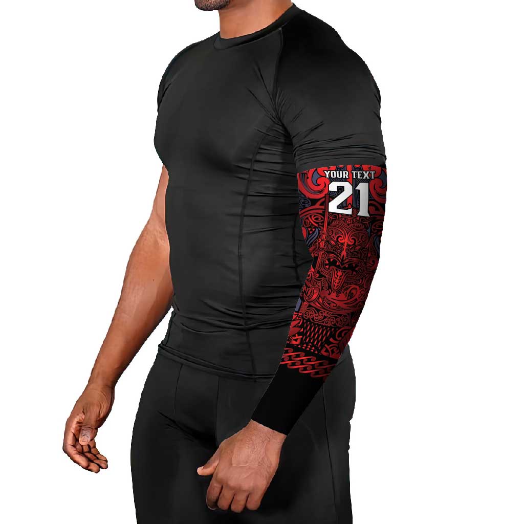Custom New Zealand Taiaha Maori Arm Sleeves Whero Minimalist Silver Fern Tukutuku Motif LT9 - Polynesian Pride
