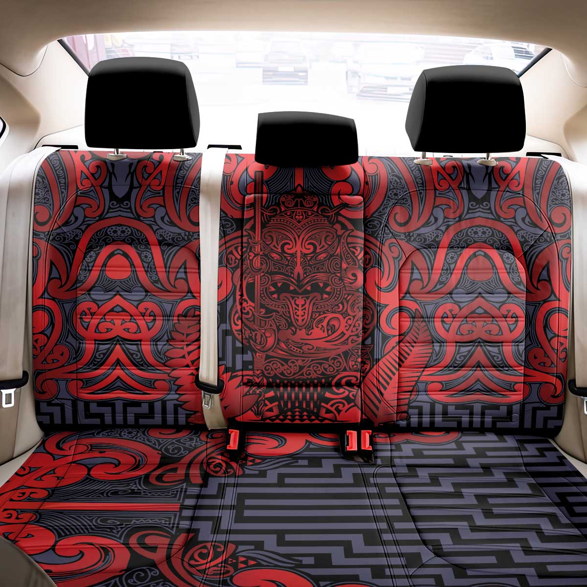 New Zealand Taiaha Maori Back Car Seat Cover Whero Minimalist Silver Fern Tukutuku Motif LT9 - Polynesian Pride