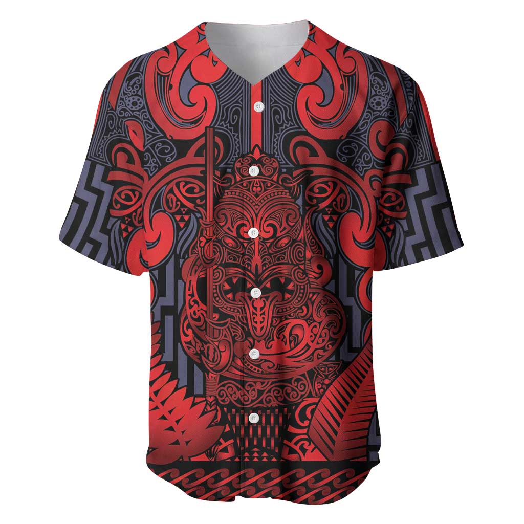Custom New Zealand Taiaha Maori Baseball Jersey Whero Minimalist Silver Fern Tukutuku Motif LT9 Red - Polynesian Pride
