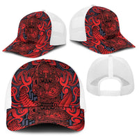 New Zealand Taiaha Maori Baseball Net Cap Whero Minimalist Silver Fern Tukutuku Motif LT9 - Polynesian Pride