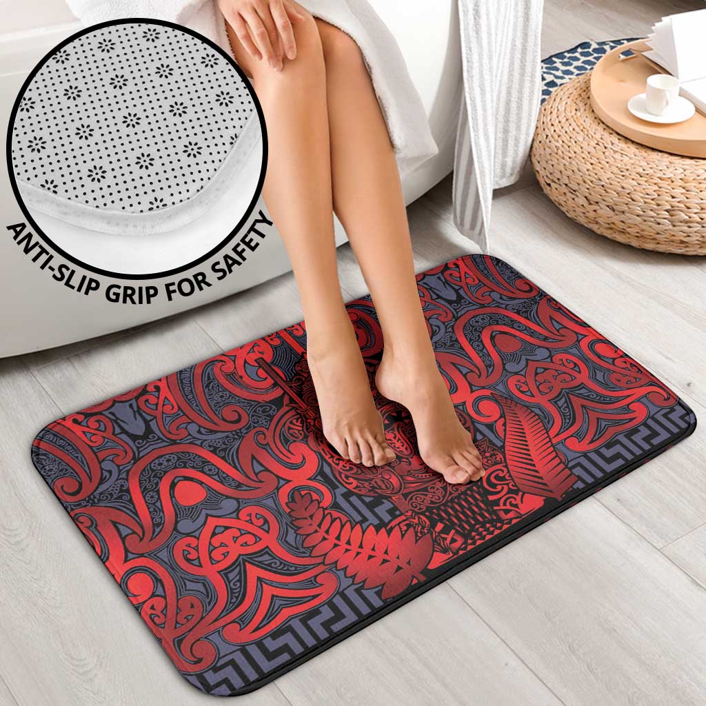 New Zealand Taiaha Maori Bathroom Set Whero Minimalist Silver Fern Tukutuku Motif