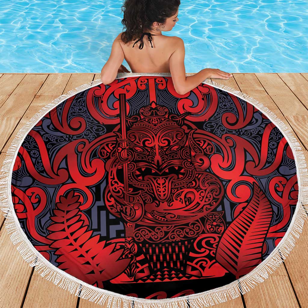 New Zealand Taiaha Maori Beach Blanket Whero Minimalist Silver Fern Tukutuku Motif