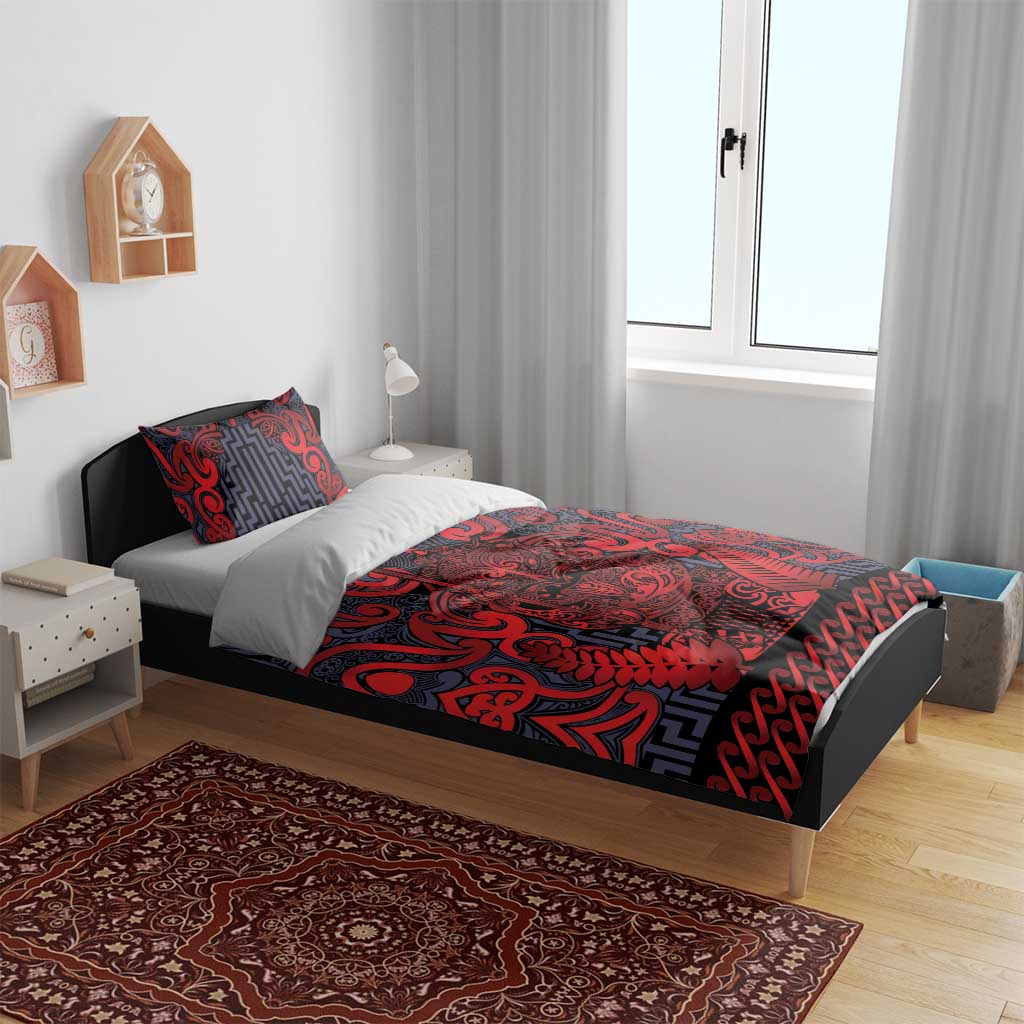 New Zealand Taiaha Maori Bedding Set Whero Minimalist Silver Fern Tukutuku Motif LT9 - Polynesian Pride