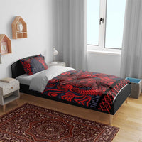 New Zealand Taiaha Maori Bedding Set Whero Minimalist Silver Fern Tukutuku Motif LT9 - Polynesian Pride