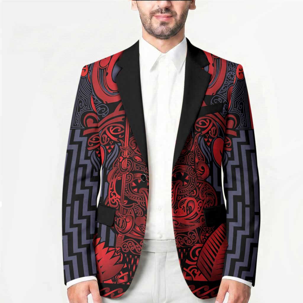 Custom New Zealand Taiaha Maori Blazer Whero Minimalist Silver Fern Tukutuku Motif LT9 - Polynesian Pride