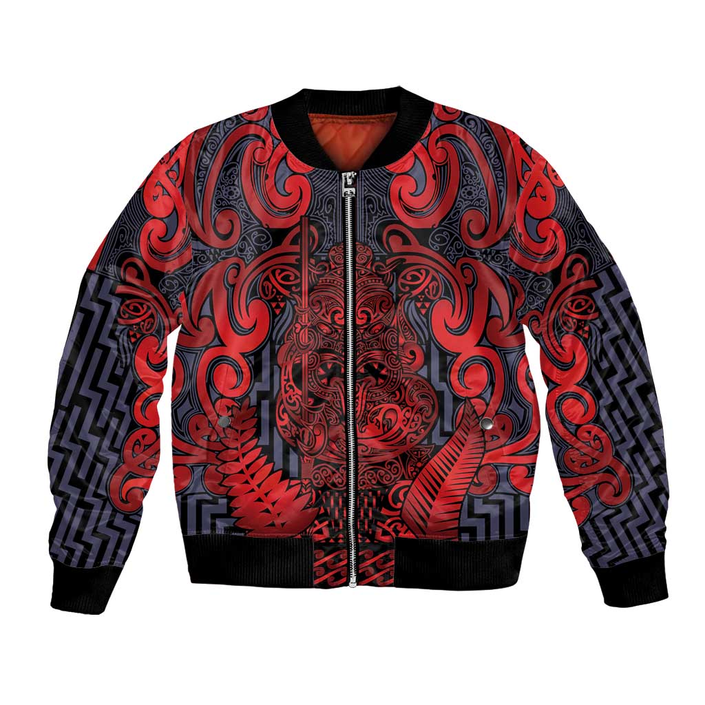 Custom New Zealand Taiaha Maori Bomber Jacket Whero Minimalist Silver Fern Tukutuku Motif