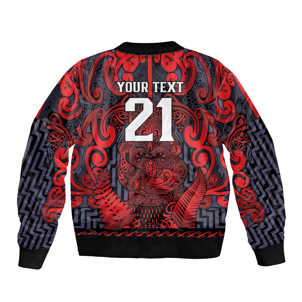 Custom New Zealand Taiaha Maori Bomber Jacket Whero Minimalist Silver Fern Tukutuku Motif LT9 - Polynesian Pride