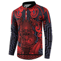 Custom New Zealand Taiaha Maori Button Sweatshirt Whero Minimalist Silver Fern Tukutuku Motif LT9 - Polynesian Pride