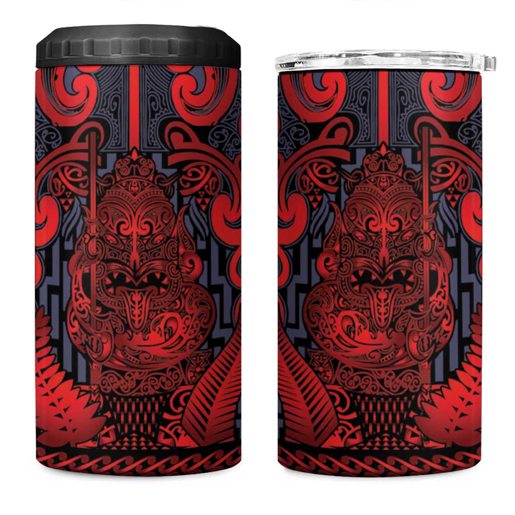 Custom New Zealand Taiaha Maori 4 in 1 Can Cooler Tumbler Whero Minimalist Silver Fern Tukutuku Motif