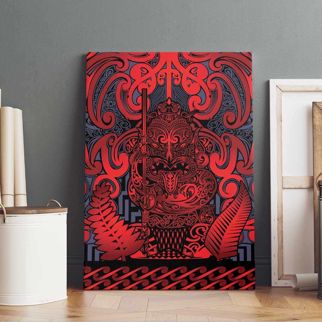 New Zealand Taiaha Maori Canvas Wall Art Whero Minimalist Silver Fern Tukutuku Motif LT9 - Polynesian Pride