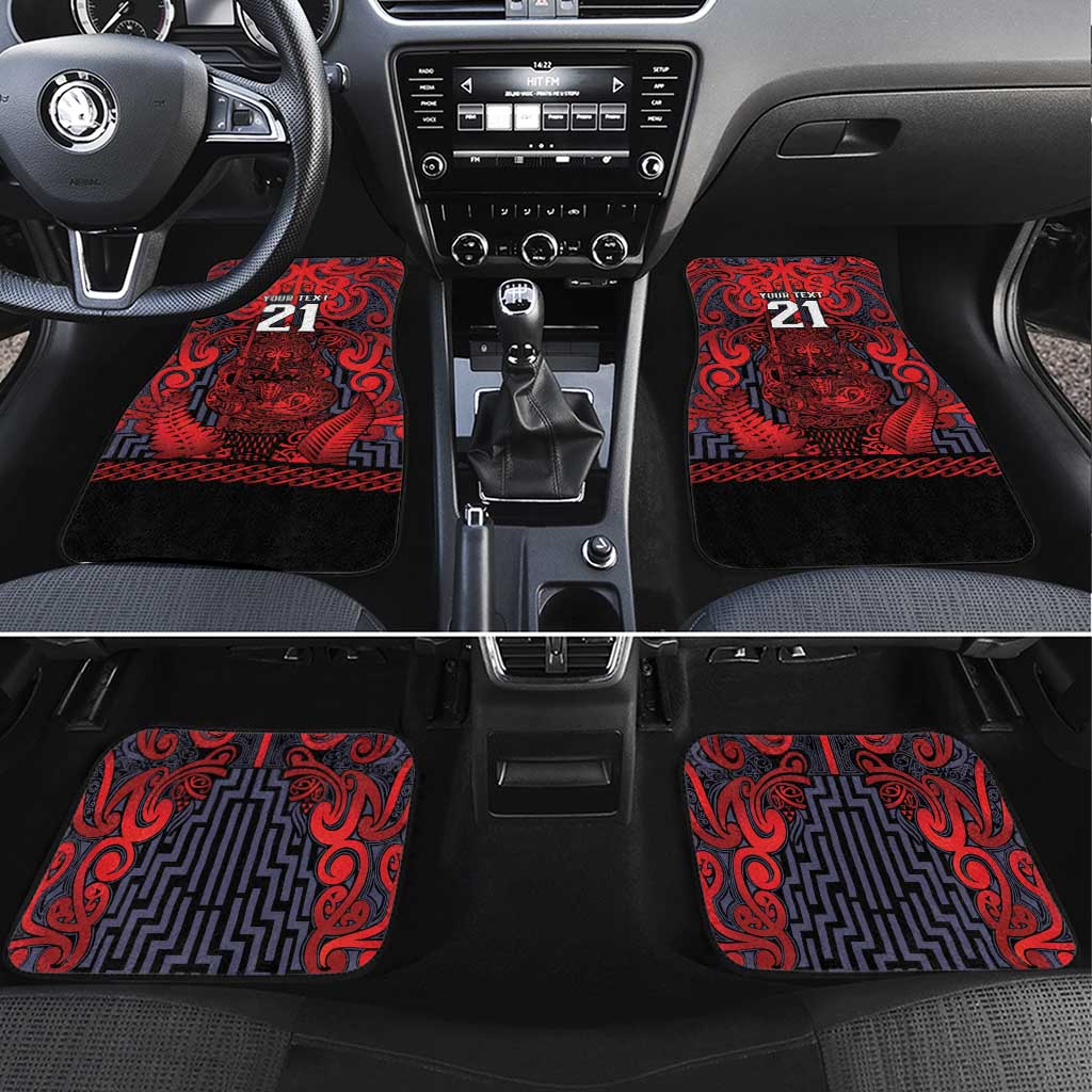 Custom New Zealand Taiaha Maori Car Mats Whero Minimalist Silver Fern Tukutuku Motif LT9 Set 4pcs Red - Polynesian Pride