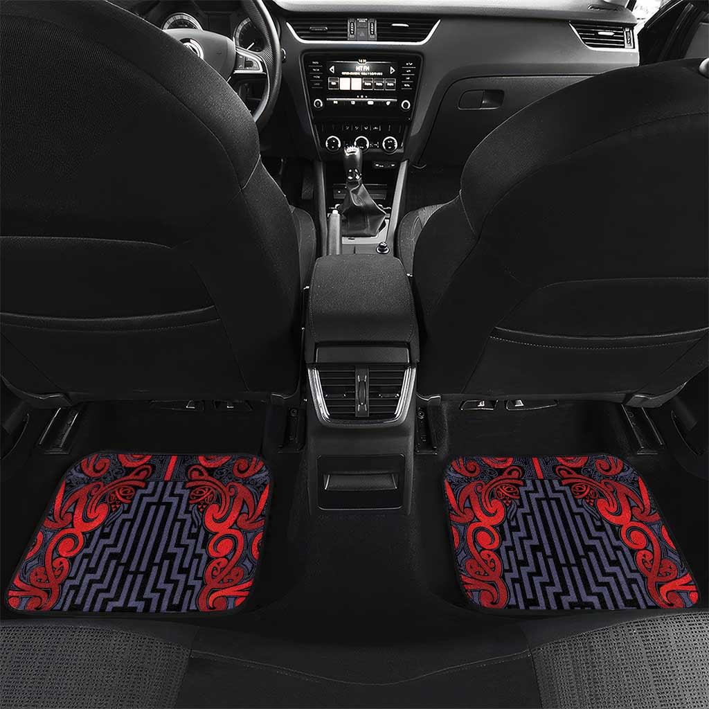 Custom New Zealand Taiaha Maori Car Mats Whero Minimalist Silver Fern Tukutuku Motif LT9 Set 2pcs - Back Red - Polynesian Pride