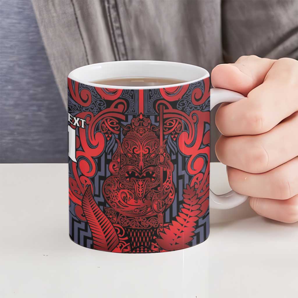 Custom New Zealand Taiaha Maori Ceramic Mug Whero Minimalist Silver Fern Tukutuku Motif LT9 - Polynesian Pride