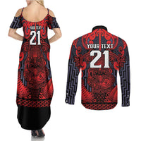 Custom New Zealand Taiaha Maori Couples Matching Summer Maxi Dress and Long Sleeve Button Shirt Whero Minimalist Silver Fern Tukutuku Motif LT9 - Polynesian Pride