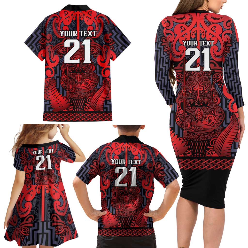 Custom New Zealand Taiaha Maori Family Matching Long Sleeve Bodycon Dress and Hawaiian Shirt Whero Minimalist Silver Fern Tukutuku Motif LT9 - Polynesian Pride