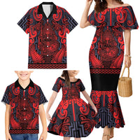 Custom New Zealand Taiaha Maori Family Matching Mermaid Dress and Hawaiian Shirt Whero Minimalist Silver Fern Tukutuku Motif LT9 - Polynesian Pride