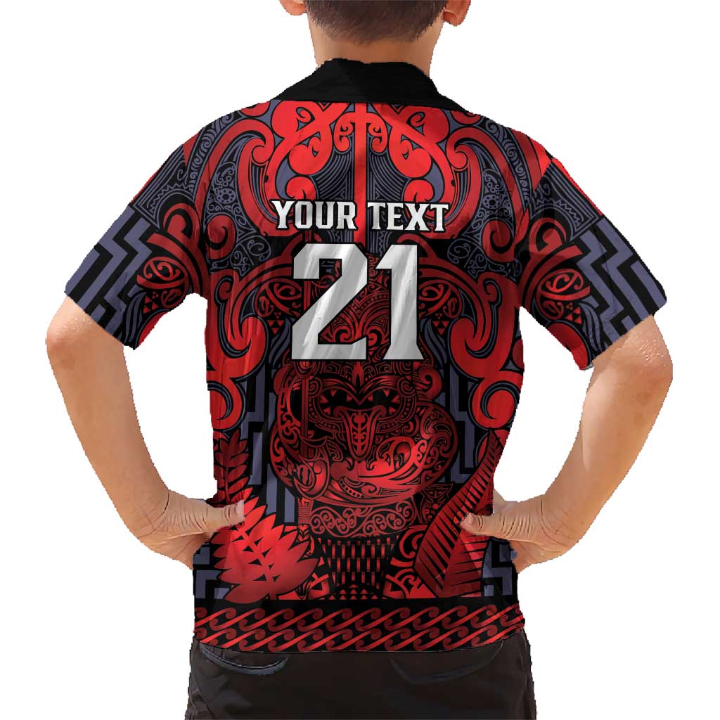 Custom New Zealand Taiaha Maori Family Matching Off The Shoulder Long Sleeve Dress and Hawaiian Shirt Whero Minimalist Silver Fern Tukutuku Motif LT9 - Polynesian Pride