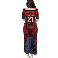 Custom New Zealand Taiaha Maori Family Matching Puletasi and Hawaiian Shirt Whero Minimalist Silver Fern Tukutuku Motif LT9 - Polynesian Pride