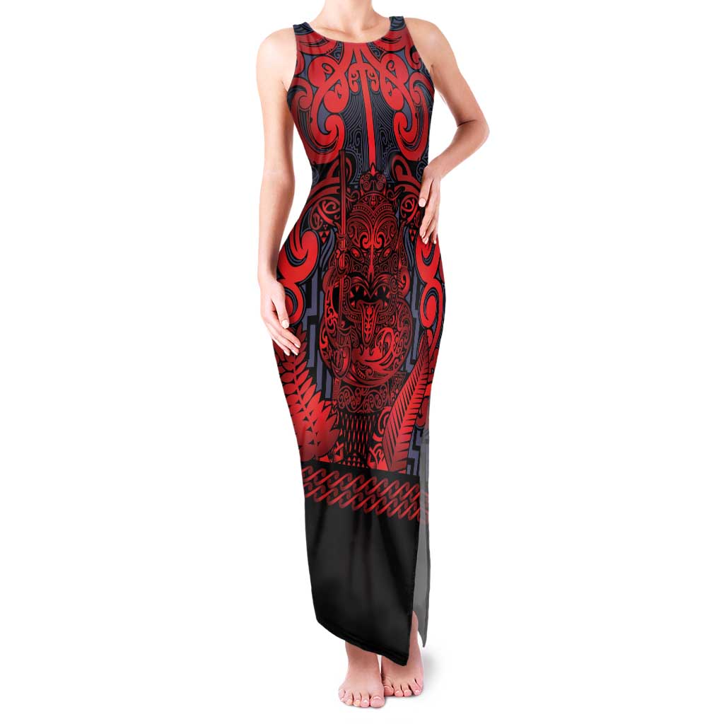 Custom New Zealand Taiaha Maori Family Matching Tank Maxi Dress and Hawaiian Shirt Whero Minimalist Silver Fern Tukutuku Motif LT9 Mom's Dress Red - Polynesian Pride