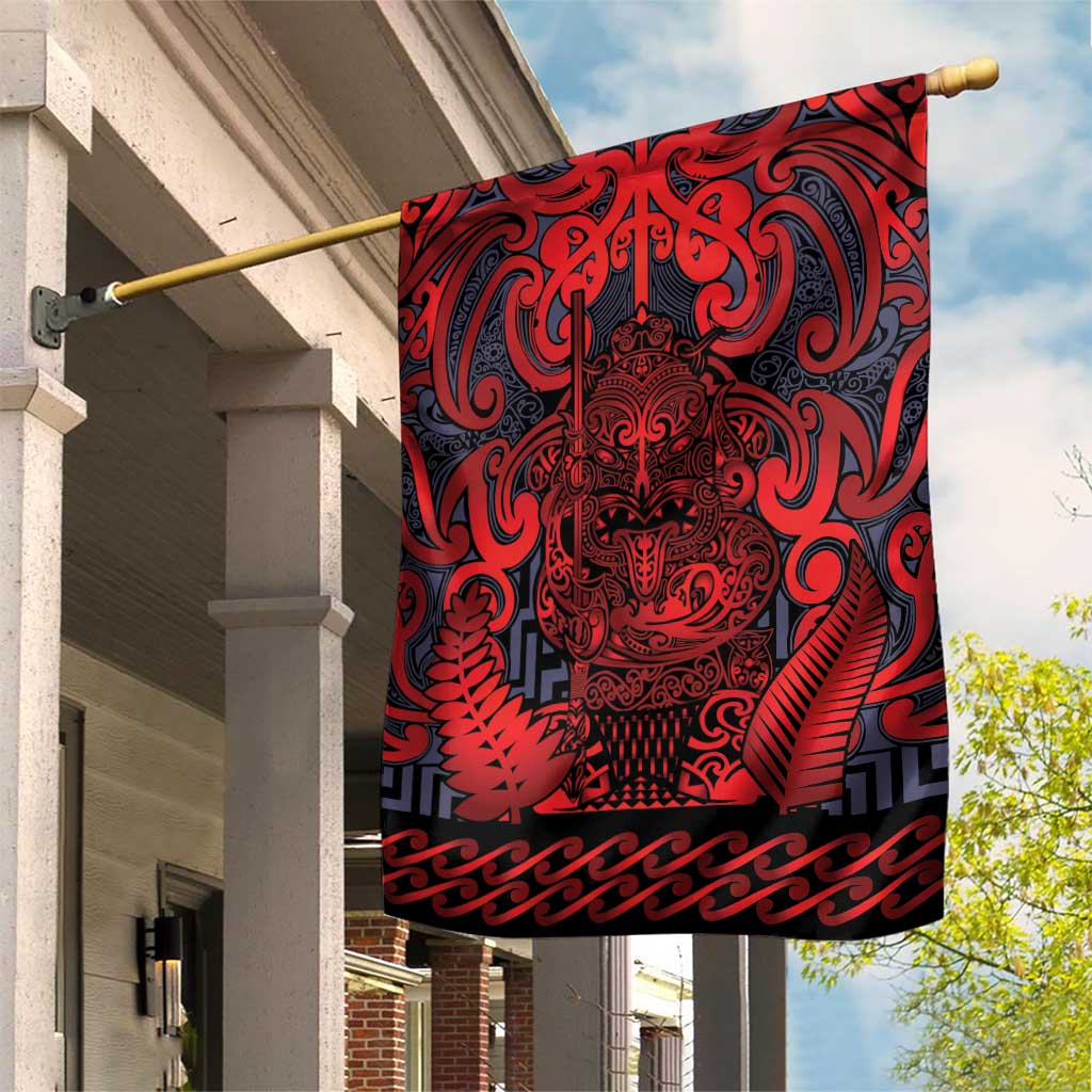 New Zealand Taiaha Maori Garden Flag Whero Minimalist Silver Fern Tukutuku Motif LT9 House Flag Red - Polynesian Pride