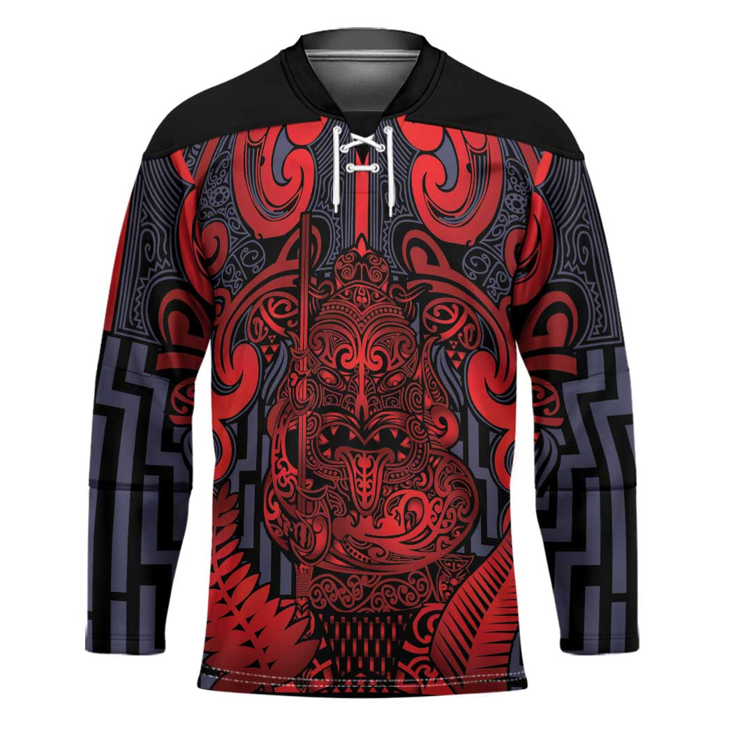 Custom New Zealand Taiaha Maori Hockey Jersey Whero Minimalist Silver Fern Tukutuku Motif LT9 Unisex Red - Polynesian Pride