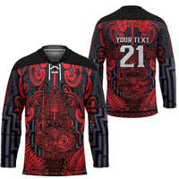 Custom New Zealand Taiaha Maori Hockey Jersey Whero Minimalist Silver Fern Tukutuku Motif LT9 - Polynesian Pride