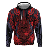Custom New Zealand Taiaha Maori Hoodie Whero Minimalist Silver Fern Tukutuku Motif LT9 Pullover Hoodie Red - Polynesian Pride
