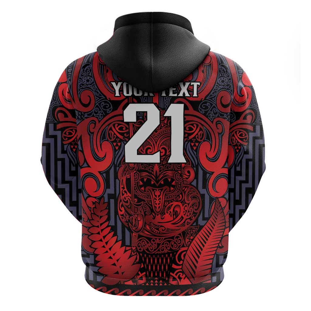 Custom New Zealand Taiaha Maori Hoodie Whero Minimalist Silver Fern Tukutuku Motif LT9 - Polynesian Pride