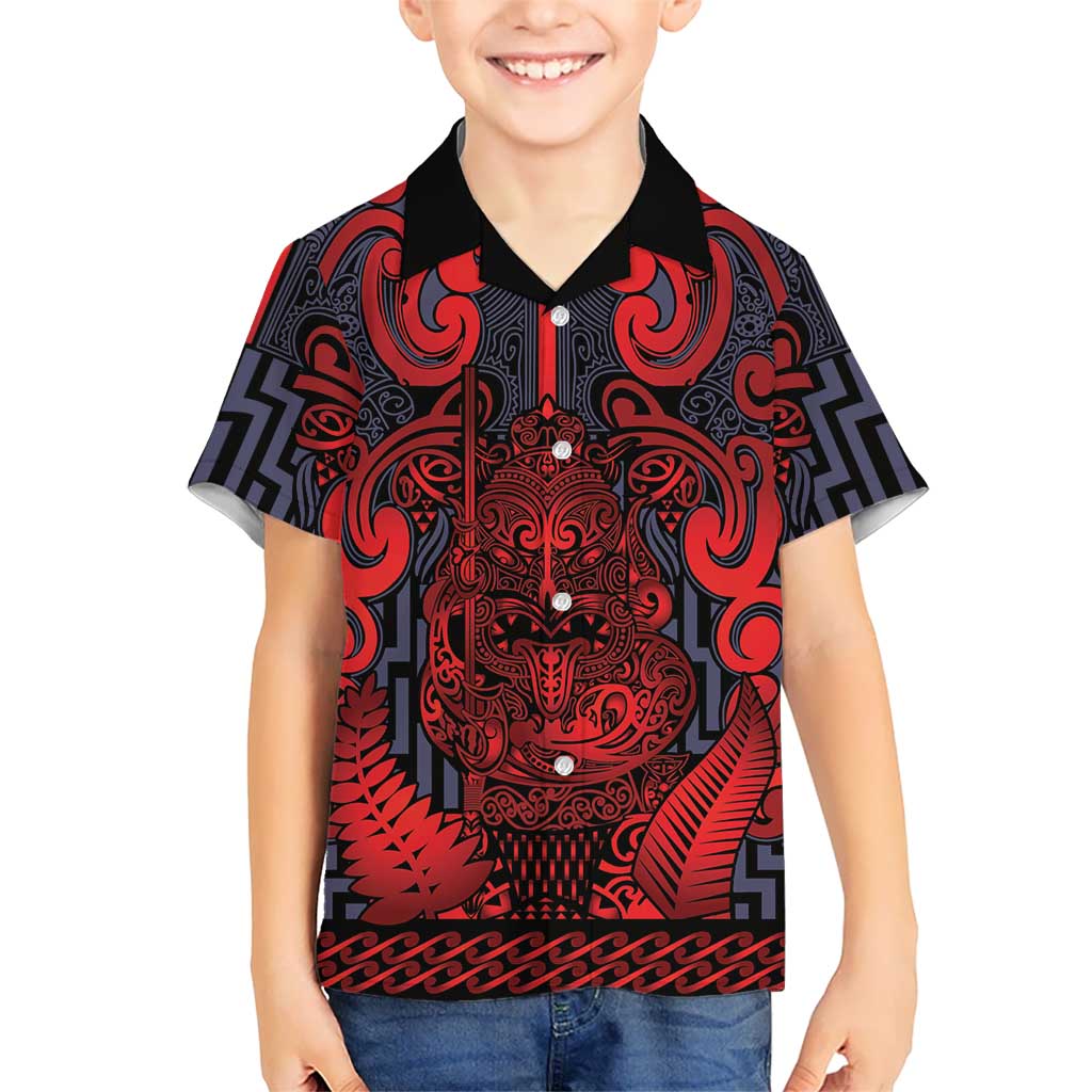 Custom New Zealand Taiaha Maori Kid Hawaiian Shirt Whero Minimalist Silver Fern Tukutuku Motif LT9 Kid Red - Polynesian Pride