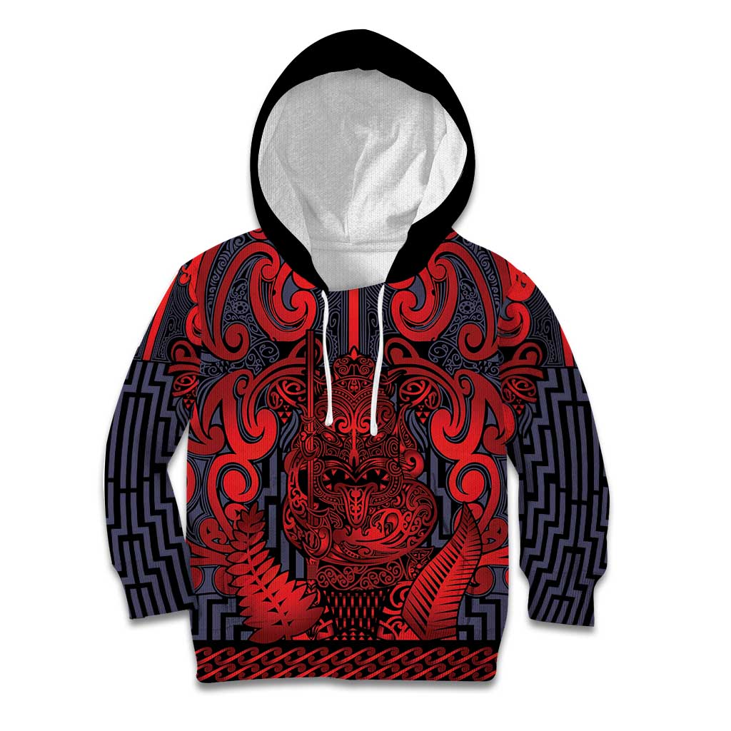 Custom New Zealand Taiaha Maori Kid Hoodie Whero Minimalist Silver Fern Tukutuku Motif LT9 Hoodie Red - Polynesian Pride
