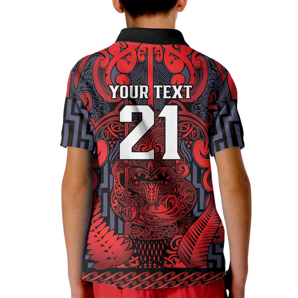 Custom New Zealand Taiaha Maori Kid Polo Shirt Whero Minimalist Silver Fern Tukutuku Motif LT9 - Polynesian Pride
