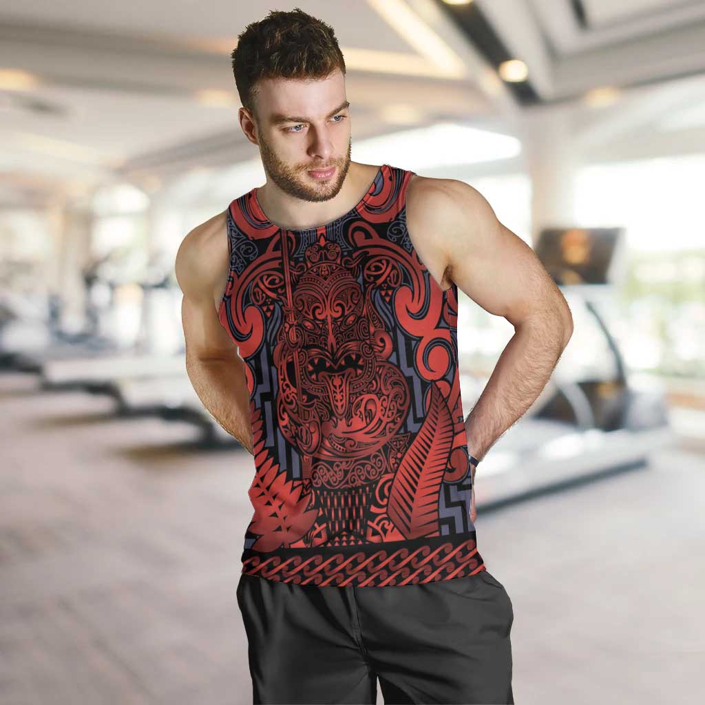 Custom New Zealand Taiaha Maori Men Tank Top Whero Minimalist Silver Fern Tukutuku Motif
